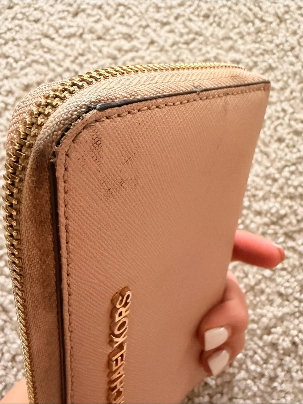 Michael Kors Pink Zip-Around Saffiano Card Wallet with Gold Logo